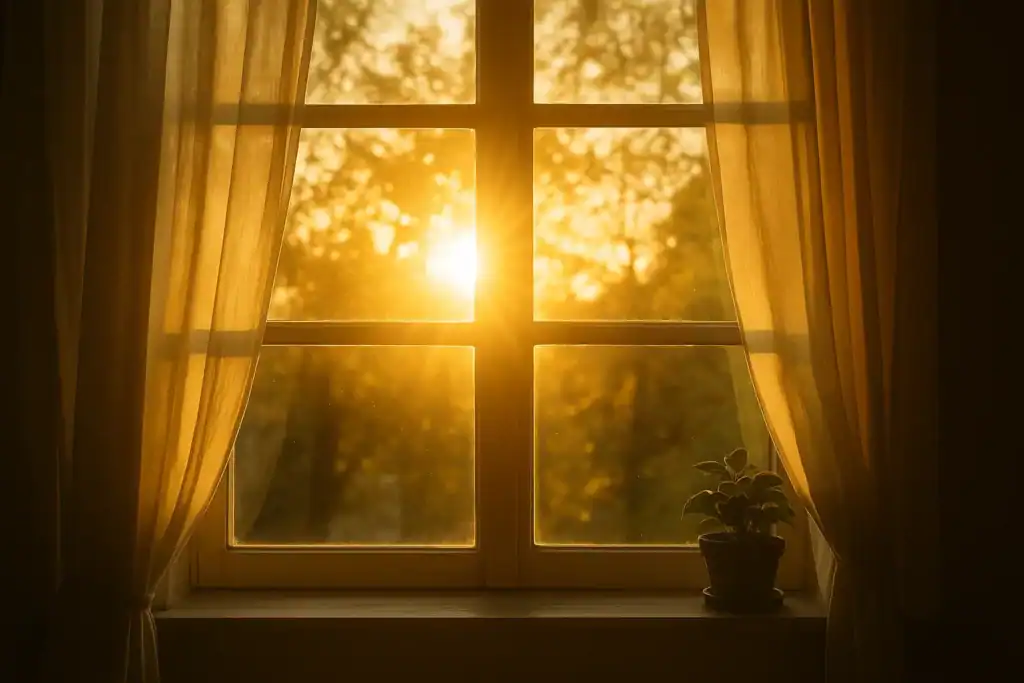 Start Your Day with EFT - Sunrise streaming in a window.